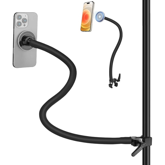 NEOYFC Gooseneck Phone Holder for Treadmill/Spin Bike/Mic Stand/Music Stand,19.7" Long Gooseneck Arm Super Crab Clamp iPhone Mount,Compatible with iPhone 12/13/14/15/16/17 Android Cellphone