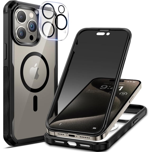 NEOYFC  for  Magnetic Case for iPhone 15 Pro, Privacy Screen Protector and Camera Lens Protector, [Military Grade][Full Body Protection], for iPhone 15 Pro Anti-Peep Case, Black