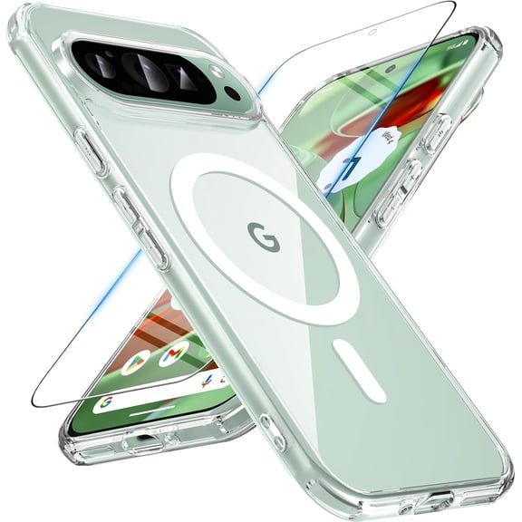 NEOYFC for Magnetic for Pixel 9/ Pixel 9 Pro Case [Compatible with MagSafe] Translucent Matte Shockproof Slim Fit Military Grade Drop Proof Protection Cover Phone Case for Pixel 9/Pixel 9 Pro(Clear)