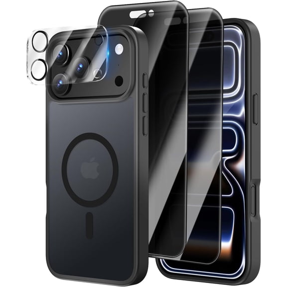NEOYFC for Magnetic for iPhone 17 Pro Case, 2 Pics Privacy Screen Protectors and 1 Pic Camera Protector, Fit for MagSafe, Military Grade Shockproof Translucent Matte 17 Pro Cover 6.3" (Black)