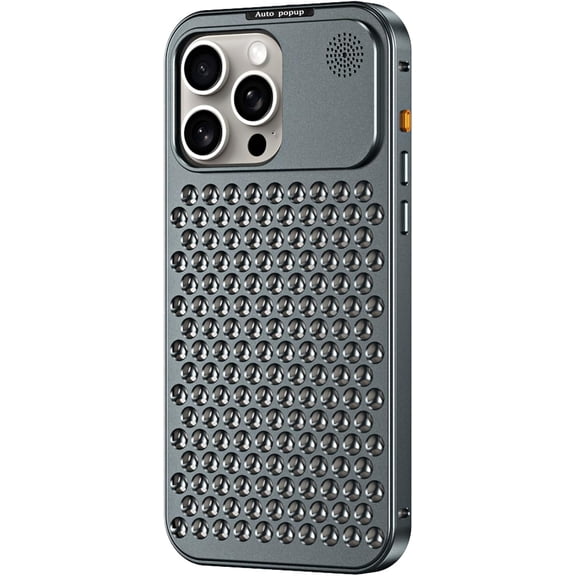 NEOYFC for Metal Case for iPhone 14/14 Pro/14 Pro Max, Aluminum Shockproof Hollow Heat Dissipation Case with Metall Camera Ring & Safety Lock,Gray,14 Pro Max