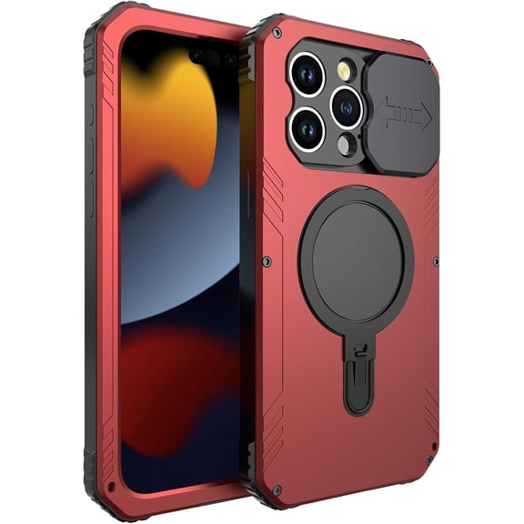 NEOYFC for Metal Case for iPhone 15/15 Pro/15 Plus/15 Pro Max, with Invisible Stand [Compatible with Magsafe] with Sliding Camera Cover & Screen Protector,Red,for
iPhone15 Pro Max