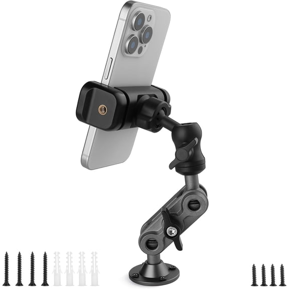 NEOYFC Phone Holder Drilling Base Heavy Duty iPhone Stand,360 Adjustable 2-Stage Arms Mount for Wall/Desk/Car/Truck/Van Dashboard,Compatible with 3.5~7.5" iPhone/HTC/LG/Nexus/Huawei Smartphone