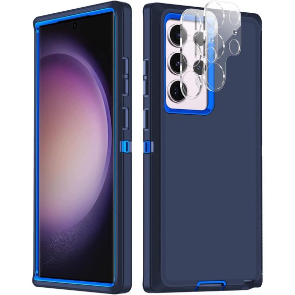 NEOYFC  for Samsung Galaxy S23 Ultra Case with 2 Pack Camera Lens Protector Heavy Duty Shockproof 3-Layer Full Body Protection Cover Case for Galaxy S23 Ultra 5G 6.8 inch 2023,Navy Blue