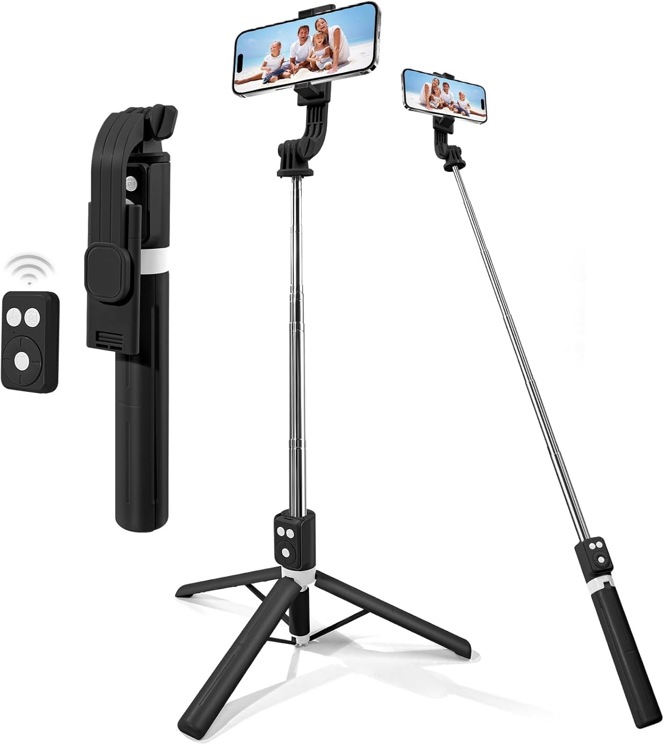 NEOYFC  Selfie Stick Tripod with Wireless Remote, Extendable Adjustable Length, Portable Travel Stand for iPhone 16/15/14/13/12, Samsung Galaxy & Smartphones (Black)