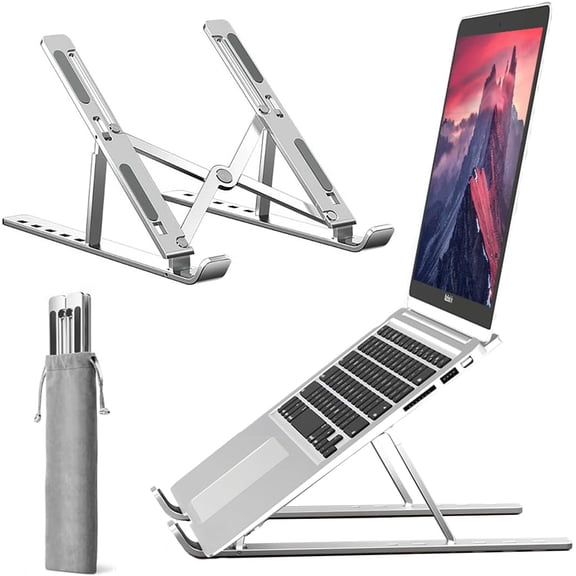 NEOYFC for Stand, Computer Tablet Stand Laptop Holder Riser Ergonomic Aluminum Adjustable 6 Angle Foldable Portable Desktop Holder Compatible with MacBook,iPad, HP, Dell, Lenovo 10-15.6- Silver