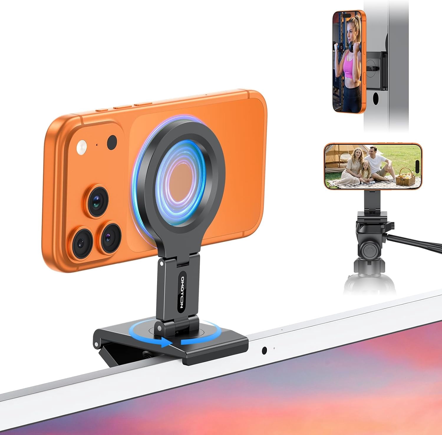 NEOYFC for  VC07 360°Rotating Continuity Camera Mount for iMac Desktop Monitor Mount with 1/4" Screw, Adjustable Magnetic Phone Stand for MagSafe foriPhone 17/16 Pro Max Air, Mac, Gym, TV, 4K, Laptop