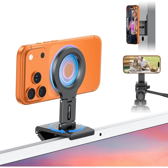 NEOYFC for VC07 360Rotating Continuity Camera Mount for iMac Desktop Monitor Mount with 1/4" Screw, Adjustable Magnetic Phone Stand for MagSafe foriPhone 17/16 Pro Max Air, Mac, Gym, TV, 4K, Laptop