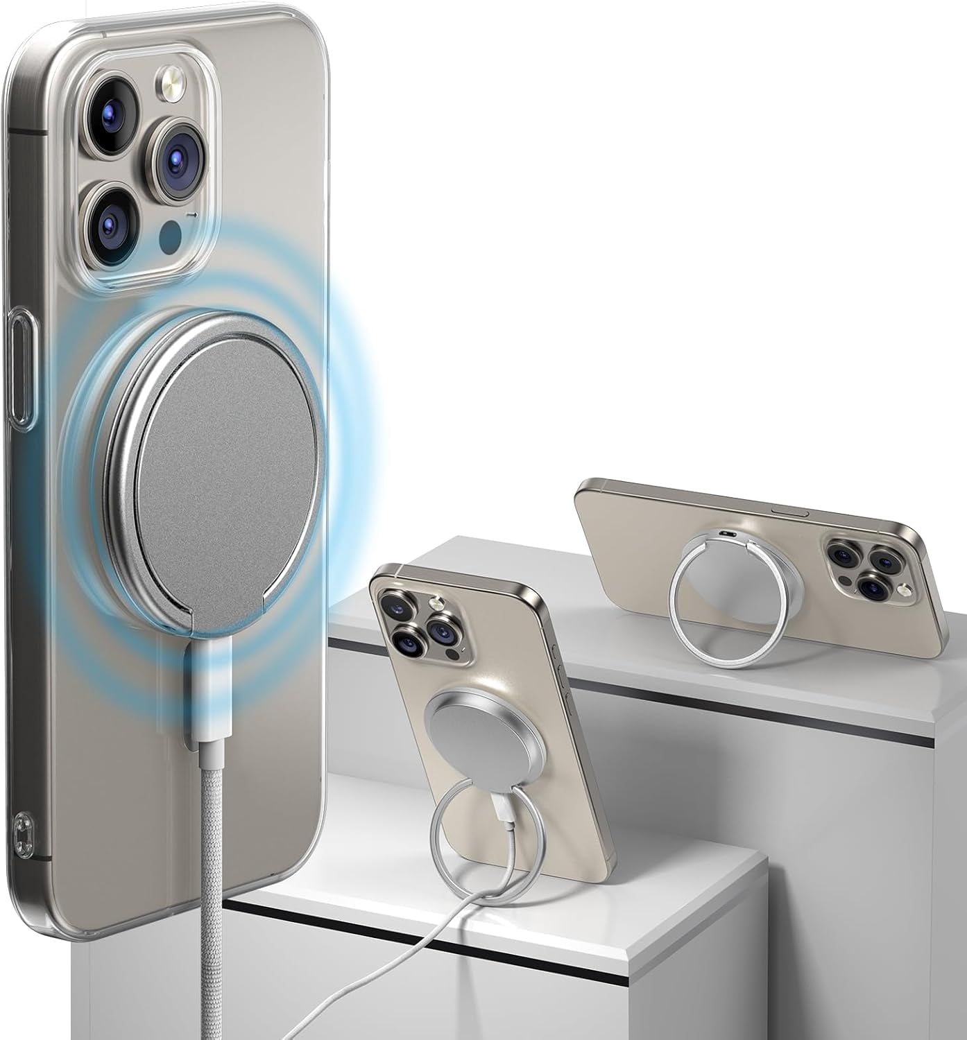 NEOYFC for Wireless Charger for iPhone, 15w Mag-Safe Charger for iPhone 16 Pro Max/16 Pro/16 Plus/16/15/15 Pro/15 Plus/15 Pro Max Series,and Android, AirPods 3/2/Pro, Silver