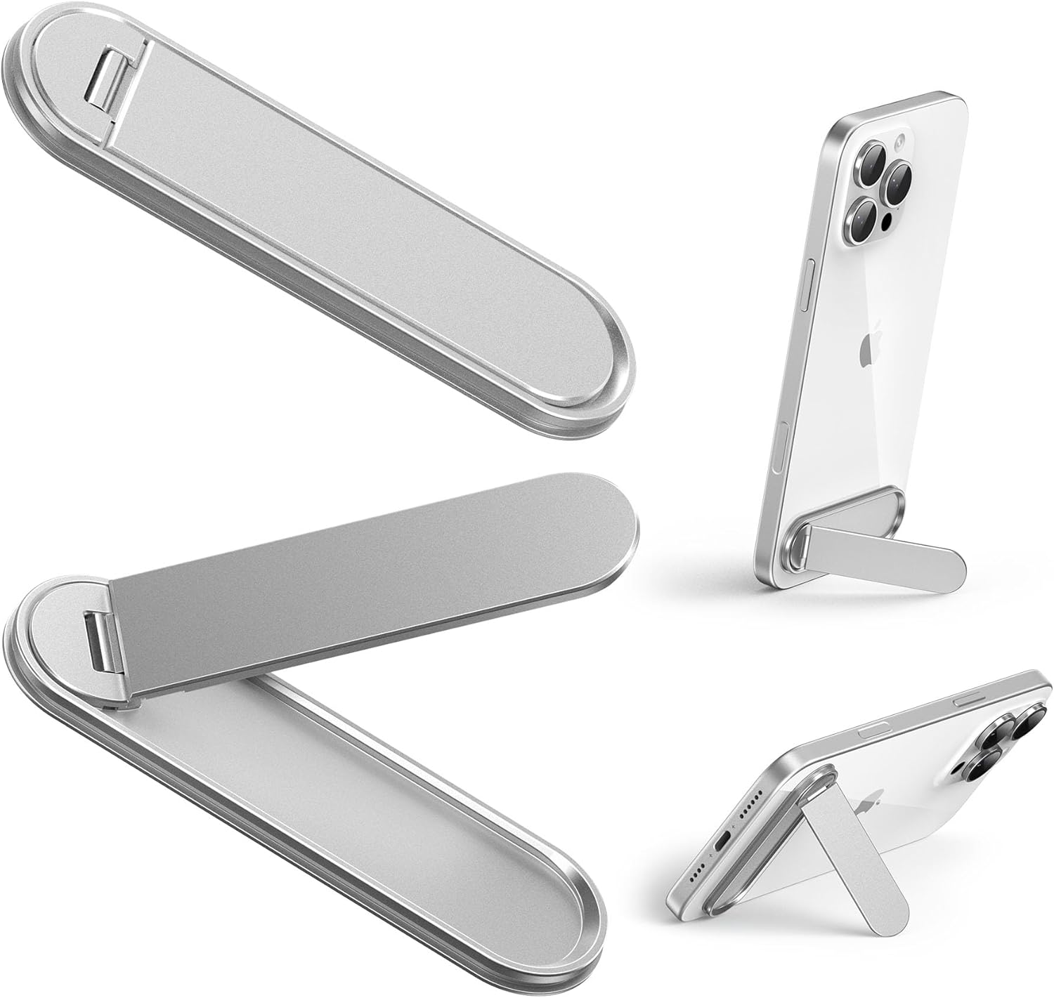 NEOYFC fo 2 Pack Phone Kickstand, Horizontal and 2 Angle Adjustable Vertical Phone Stand, Folding Phone Holder Stand Compatible with iPhone, and All Cellphones (Silver & Silver)