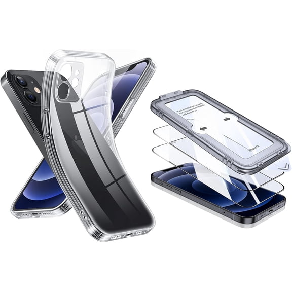 NEOYFC for  Crystal Clear Case & Screen Protector for iPhone 12, 6.1", Transparent