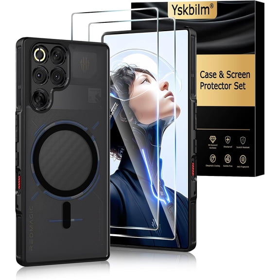 NEOYFC for Nubia Red Magic 11 Pro /11 Pro+Case, with 2X Screen Protector, Shockproof Slim Magnetic Phone Case for Red Magic 11 Pro/11Pro+,Black