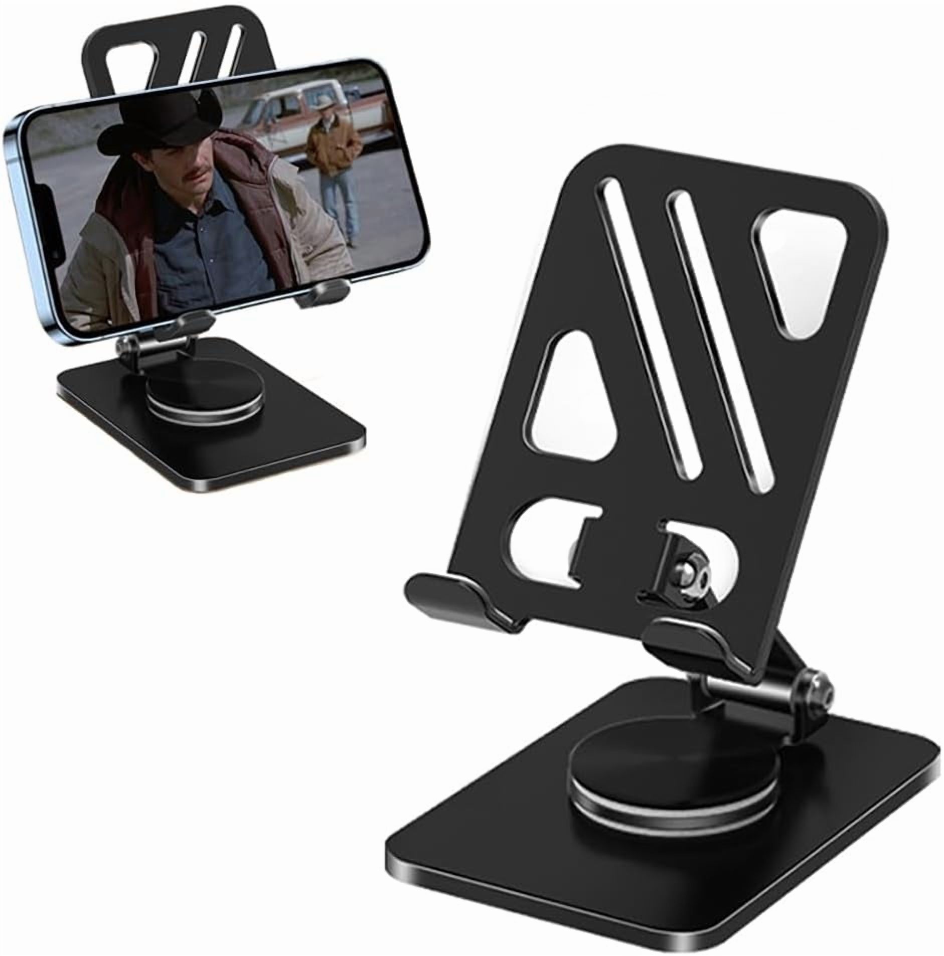 NEOYFC for  Phone Stand with 360 Rotating Base Portable Foldable Carbon Steel Material Desktop Cellphone Stand Fits All Smart Phones-Black