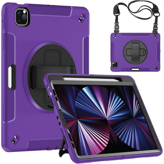 NEOYFC for iPad Pro 11 Inch 2022(4th Gen)/2021(3rd Gen)/2020(2nd Gen), Military Grade Shockproof Rugged Cover with 360 Rotating Kickstand & Hand Strap, Shoulder Strap