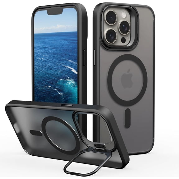 NEOYFC for iPhone 11 Pro Max Case Compatible with MagSafe,Built-in Camera Stash Stand,Magnetic Hard Back Soft Edge Anti-Fingerprint Flexible Cover,Black