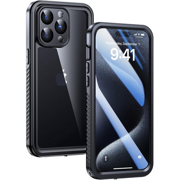 NEOYFC for iPhone 15 Pro Max Waterproof Case, Dustproof Case Built-in Screen Protector & Camera Protection, Full Body Heavy Duty Rugged Clear Phone Cover for 15 Pro Max (Black)