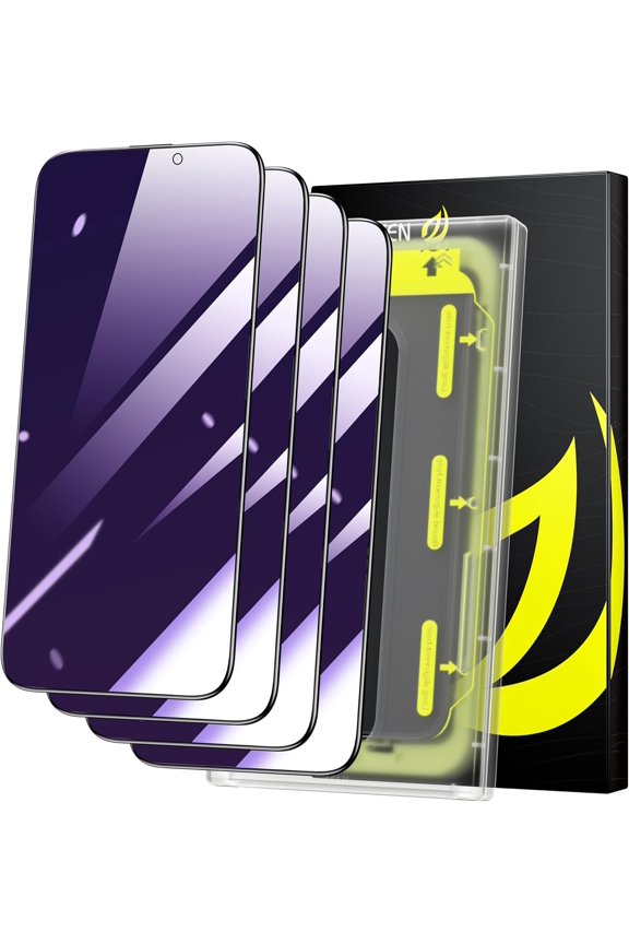 for  iPhone 15 Pro Privacy Screen Protector, [Auto-Dust Removal] 2.5D Full Coverage Edge 28 Degree Anti Spy Anti-Blue Light Privacy Tempered Glass with Dust Clean Easy Installing House,4 Pack
