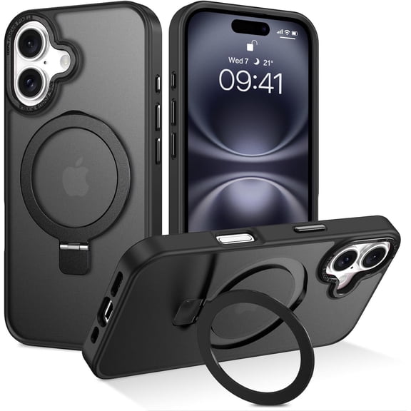 NEOYFC for  iPhone 16 Case Magnetic with Ring Stand[Compatible with Magsafe], Full Body Protective Cover Slim Shockproof Kickstand Phone Case for iPhone 16 6.1", Black