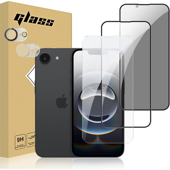 NEOYFC for  iPhone 16e(SE4) [3+2 Pack] Screen Protector + Camera Lens Protector, 9H Hardness, Shatterproof and Scratchproof, Easy to Install, No Bubbles, HD/Anti-Peep/Black Edge Tempered Film-3 Pack
