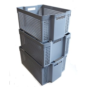 NEPA Market Stackable Turn-Around Storage Baskets 3 Pack - Pantry Baskets, Bins for Shelves, Organizer and Storage for Bathroom, Bedrooms, Kitchens and More - 15" x 11" x 7"