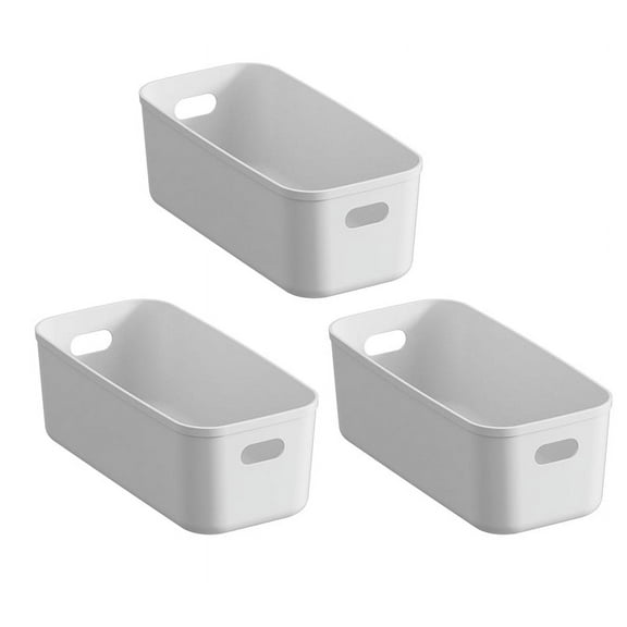 NEPA Market White Plastic Bins/Storage Organizers 3 Pack - Pantry Baskets, Bins for Shelves, Organizer and Storage for Bathroom, Bedrooms, Kitchens and More - Small Size