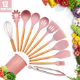 thumbnail image 1 of NEPIVEL Silicone Cooking Utensils Set, 12Pcs  446°F Heat Resistant Kitchen Utensils, Silicone Kitchen Utensils for Cooking Wooden Handles, Kitchen Gadgets for Nonstick Cookware BPA Free, Pink, 1 of 12
