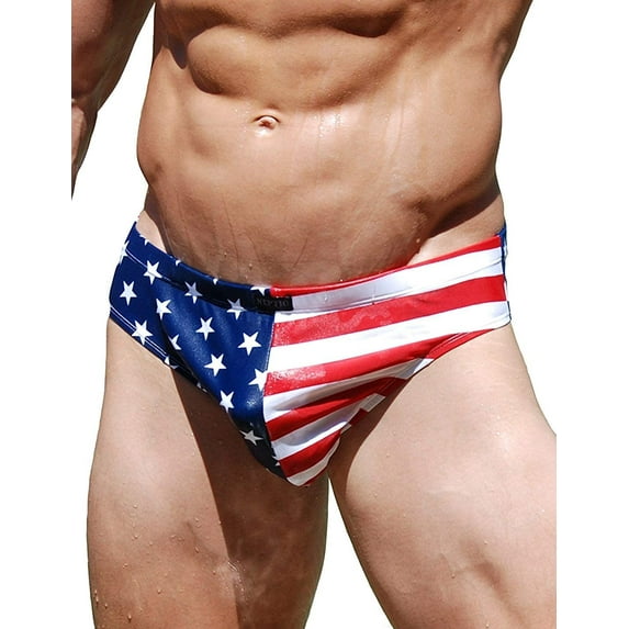NEPTIO Men's American Flag Stars & Stripes Swimsuit Bikini Flag Print