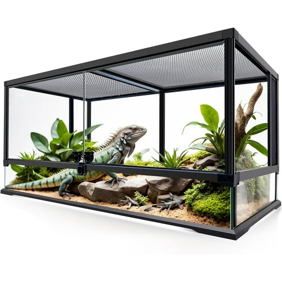 NEPTONION 48 Gallon Professional Glass Terrarium 36"x18"x18" Reptile Tank with Heat Resistant Aluminum Alloy Frame, Dual Front Swinging Doors for No Jam