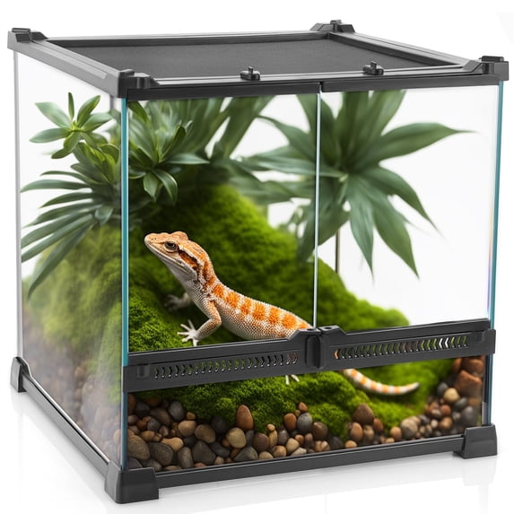 NEPTONION Mini Reptile Glass Terrarium 12"x12"x12" with Aluminum Alloy Frame, Double Swinging Doors