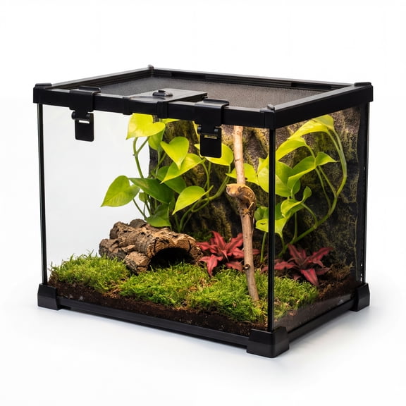 NEPTONION Mini Reptile Glass Terrarium 20'' x 12'' x 14'' For Reptile with Feeding Slot & Lock