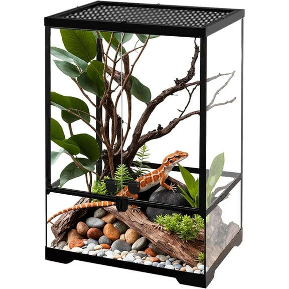 NEPTONION Professional Glass Terrarium 12"x12"x18" Durable Reptile Habitat Tank with Heat Resistant Aluminum Alloy Frame, Dual Front Swinging Doors for no Jam by Sand and Other Debris