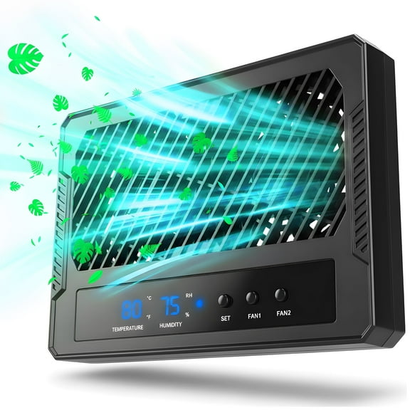 NEPTONION Reptile Dual Fan Ventilator,Smart Humidity Sensor and High-Temp Alarm, Air Flow for Reptile Terrarium, Suitable for Over-moisted Tank