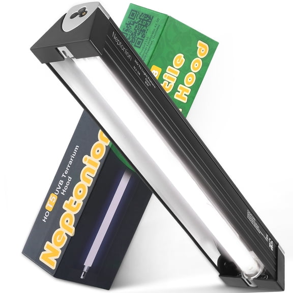 NEPTONION T5 HO UVB Reptile Light Hood, 14W Reptile Terrarium Hood with UVB 5.0 Fluorescent Lamp Tube, Suitable for Rainforest Reptiles(14W,12.5 Inches)