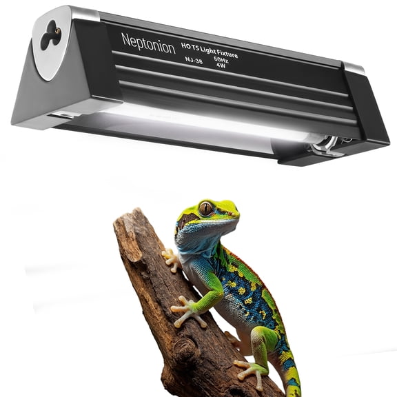 NEPTONION T5 HO UVB Reptile Light Hood, 4W Reptile Terrarium Hood with UVB 5.0 Fluorescent Lamp Tube, Suitable for Rainforest Reptiles(4W,6.5 Inches)