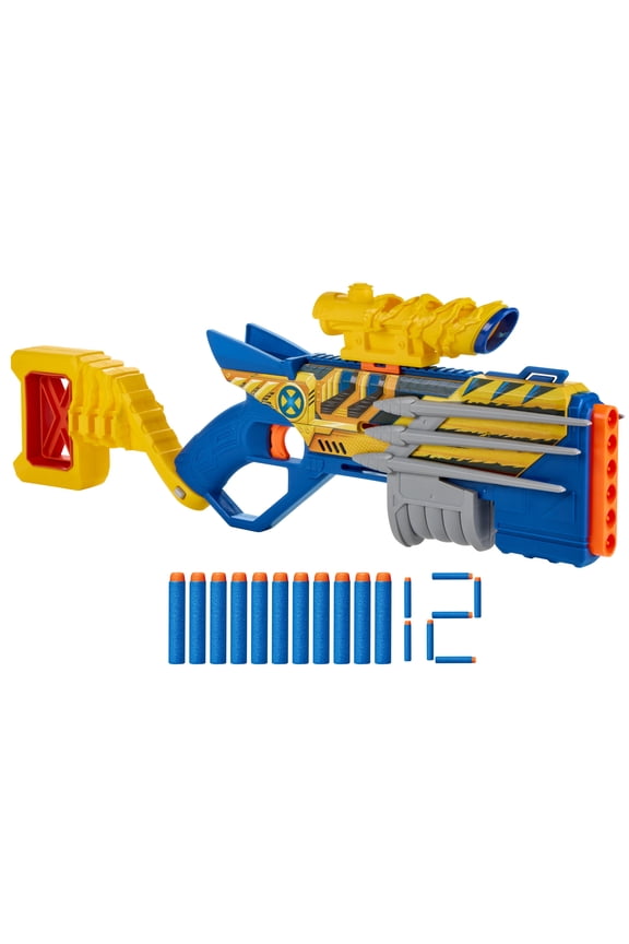 Marvel Wolverine Blaster with Scope & Dart Storage, 12 Nerf Elite Darts, Birthday Gifts, 8+