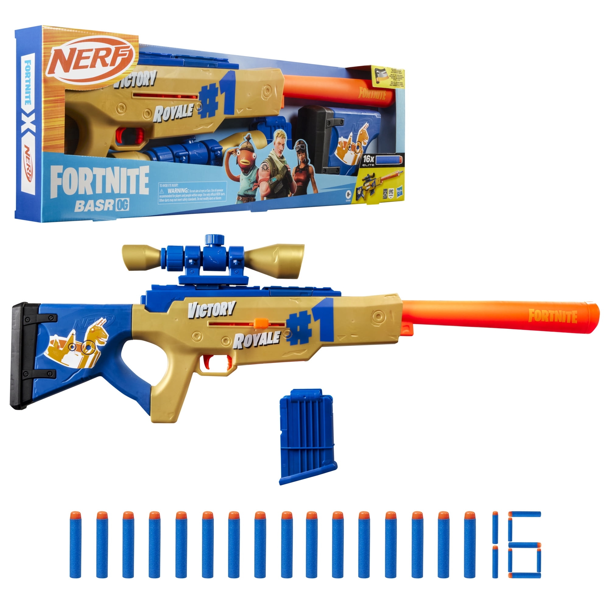 Nerf Fortnite BASR OG Dart Blaster with 6-Dart Clip & Foam Darts