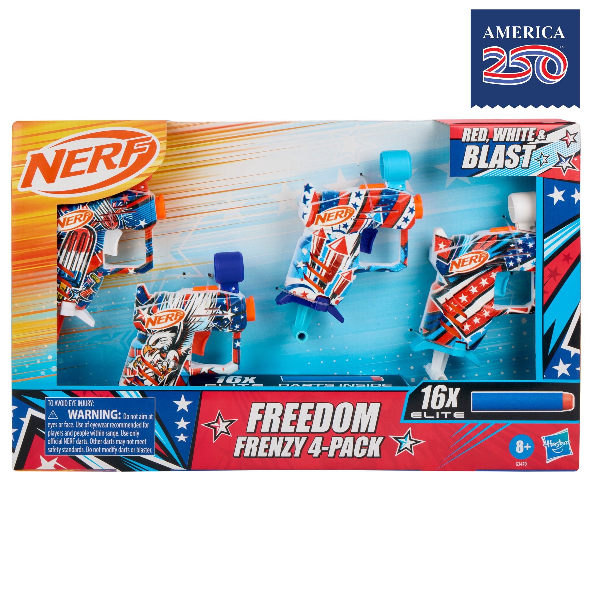 Nerf Elite Freedom Frenzy Red, White & Blue Blaster 4-Pack, 16