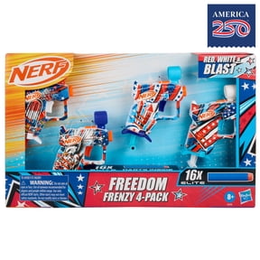 Nerf Elite Freedom Frenzy Red, White & Blue Blaster 4-Pack, 16 Nerf Elite Foam Darts, Outdoor Summer Toys, Backyard & Beach Fun, 8+