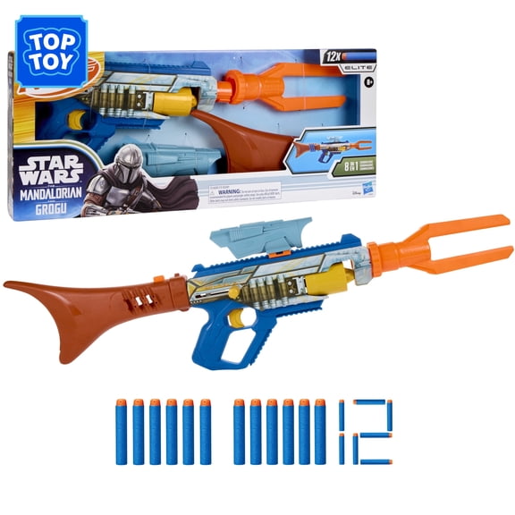 Nerf Star Wars The Mandalorian Blaster, 3 Attachments, Indoor and Outdoor, 12 Nerf Elite Darts, Birthday Gifts, Ages 8+
