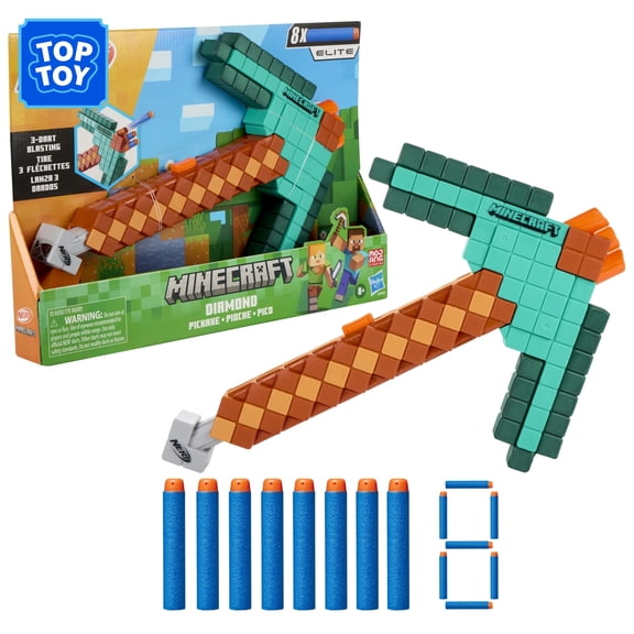 Nerf Minecraft Diamond Pickaxe Dart Blaster, 8 Nerf Elite Darts, Ages 8 and up