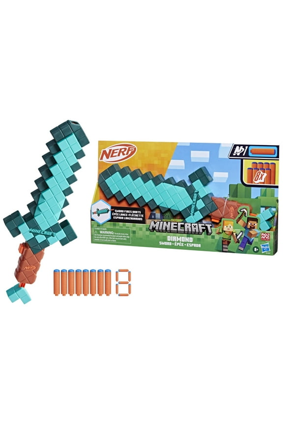 Minecraft Sword Dart Blaster, 8 Nerf N1 Darts, Ages 8+