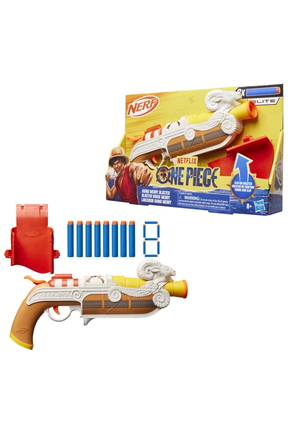 Netflix One Piece Going Merry Blaster, Clip On Holster, 8 Nerf Elite Darts, Birthday Gifts, 8 and up