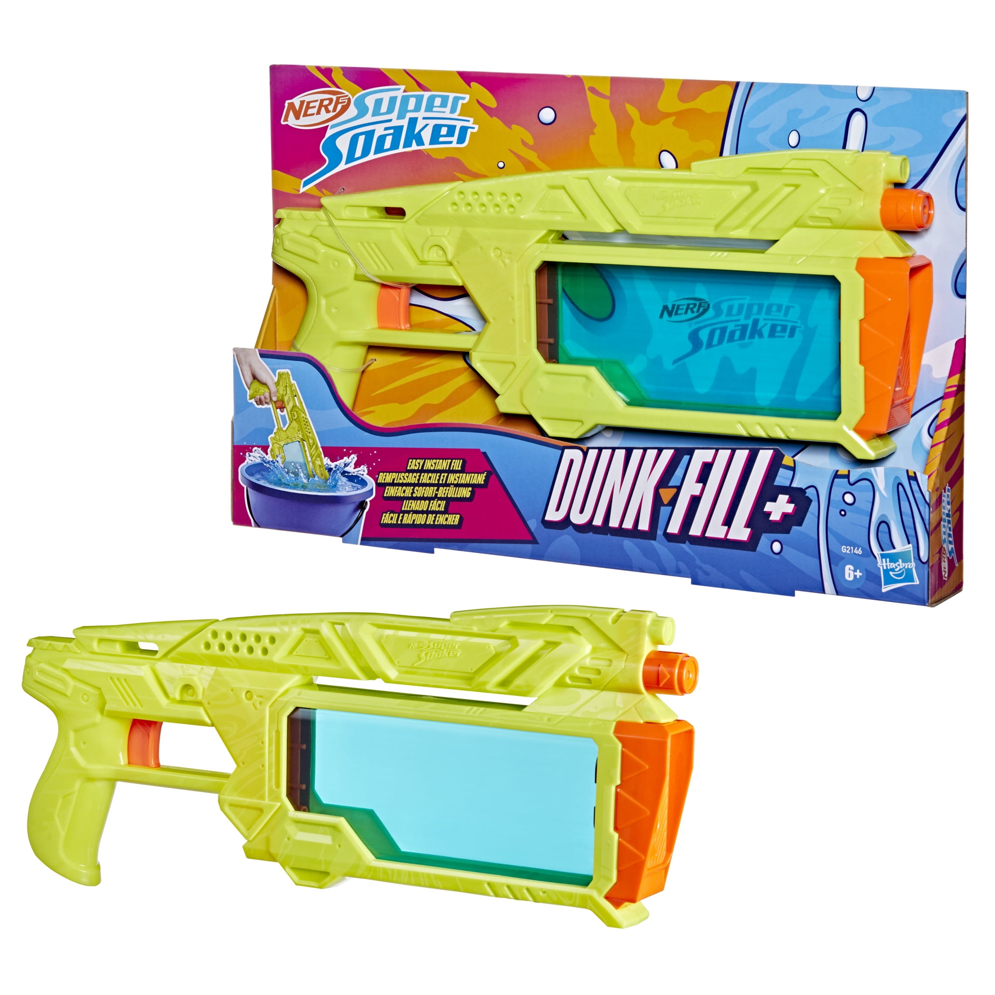 Nerf Super Soaker Dunk-Fill+ Water Blaster, Instant Fill 12.1 Fluid Ounce Tank, Water Toys, Outdoor Summer Toys, Backyard & Beach Fun, 6+