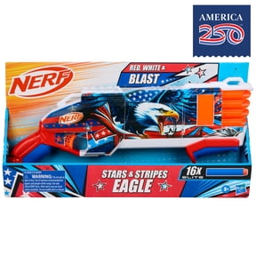 Nerf Elite Stars & Stripes Eagle Red, White & Blue Blaster, 16 Nerf Elite Foam Darts, Outdoor Summer Toys, Backyard & Beach Fun, 8+