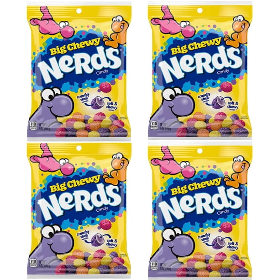 NERDS Big Chewy, Candy, Chewy Candy, | Pack of 4 | Big Chewy Crunchy Shell and Soft Chewy Candy, Orange, Strawberry, Lemon, and Grape flavors | Ships in an Aromatik damage proof box
