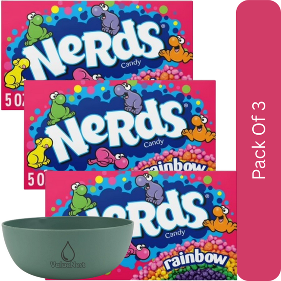 NERDS Candy, Theater Box, Rainbow, Crunchy Fruity, 5 oz-3pk, With Olive Green Bowl By ValueNest