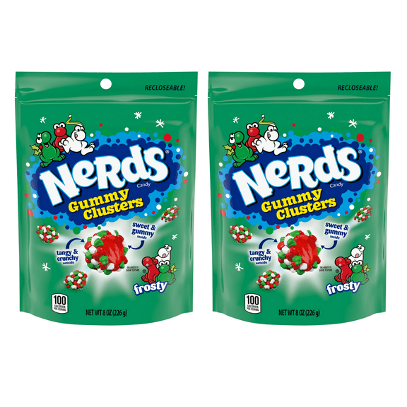 NERDS Frosty Gummy Clusters, Red and Green Holiday Candies, 8 oz, 2-Pack