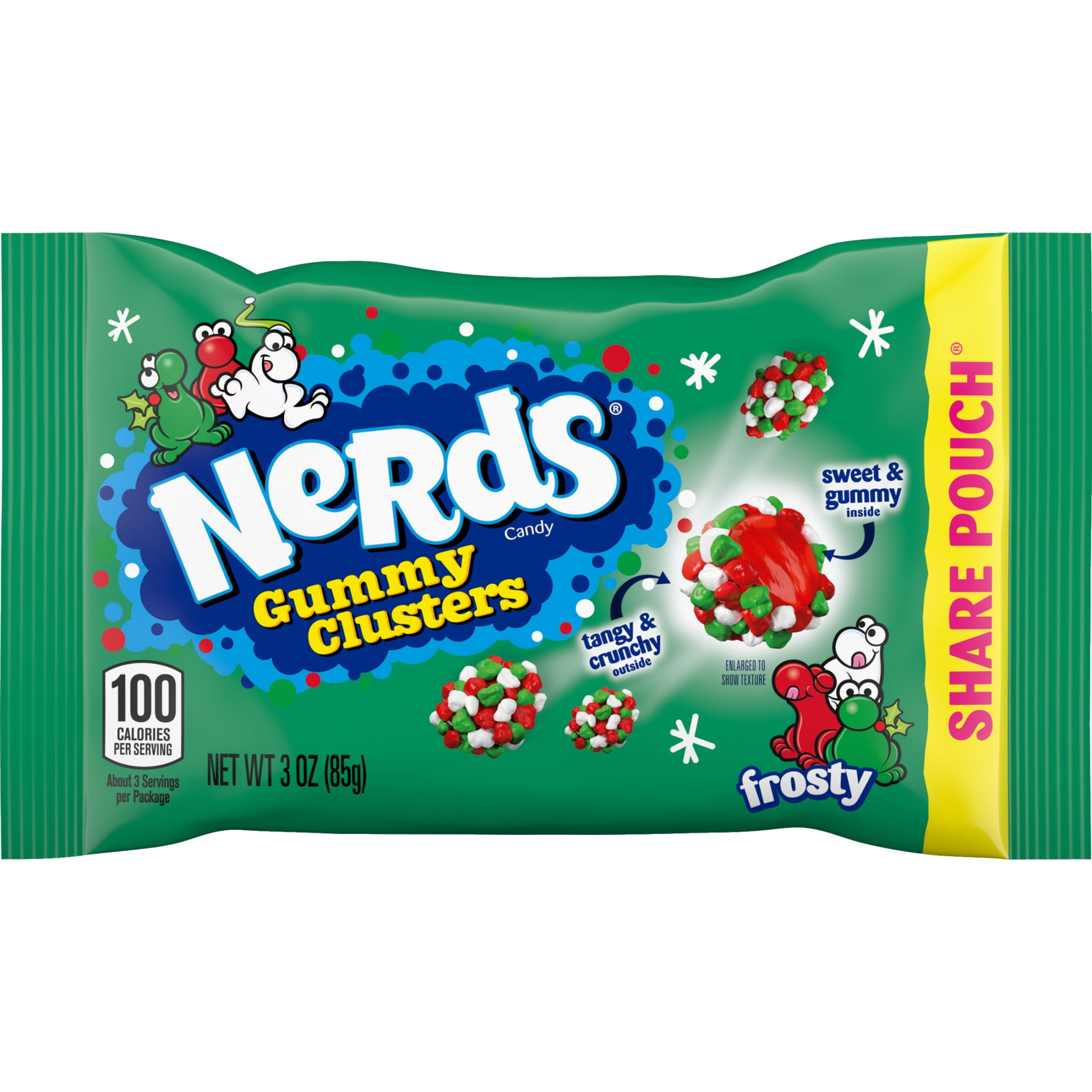 NERDS Frosty Gummy Clusters Share Pouch, Holiday Nerds, Christmas Candy, Red and Green Gummy Candies, 3oz