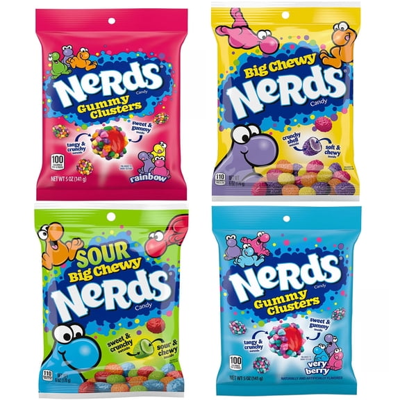 NERDS Gummy Cluster, Candy, Chewy Candy | 4 Flavor Variety | Gummy Cluster: Rainbow, Very Berry, Big Chewy, Sour Big Chewy | Ships in an Aromatik damage proof box