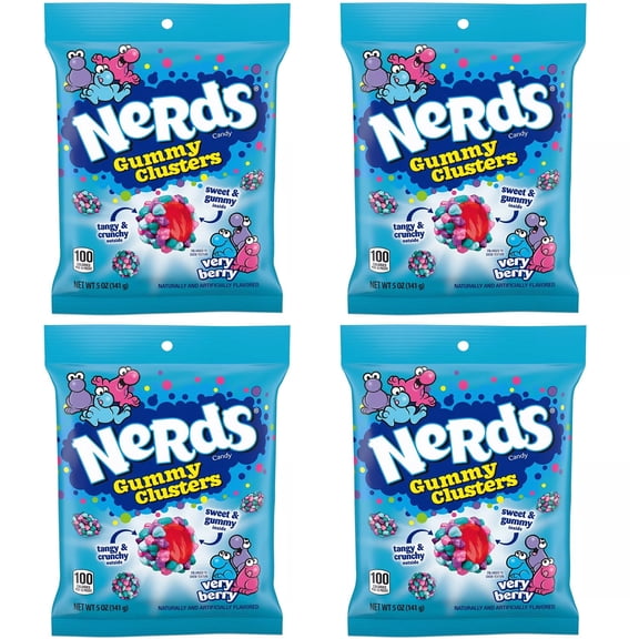 NERDS Gummy Clusters, Candy, Chewy Candy | Pack of 4 | Very Berry Flavor, Tangy and Crunchy | Ships in an Aromatik damage proof box